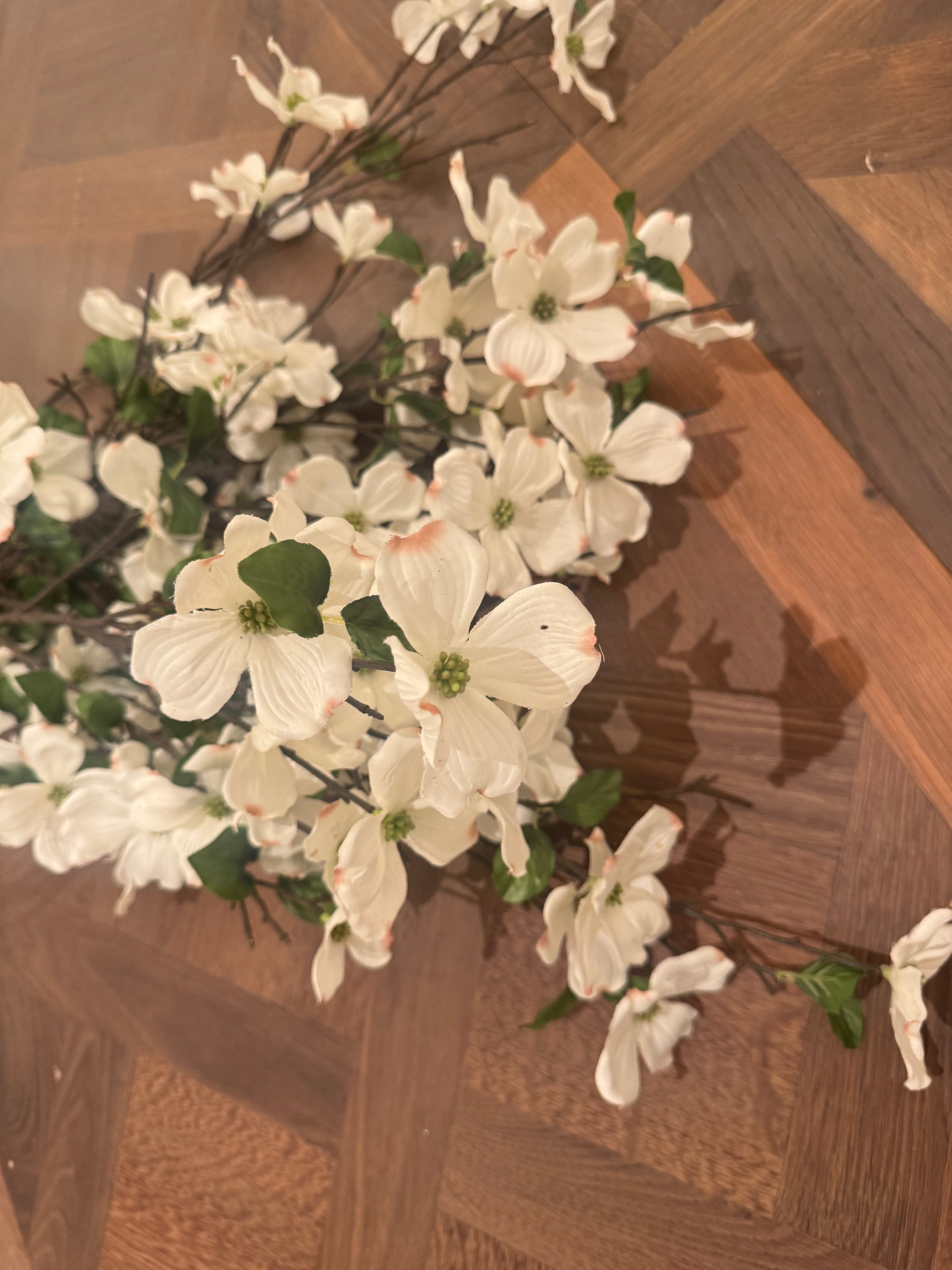 Faux Pink Tipped White White Dogwood Flower Branch